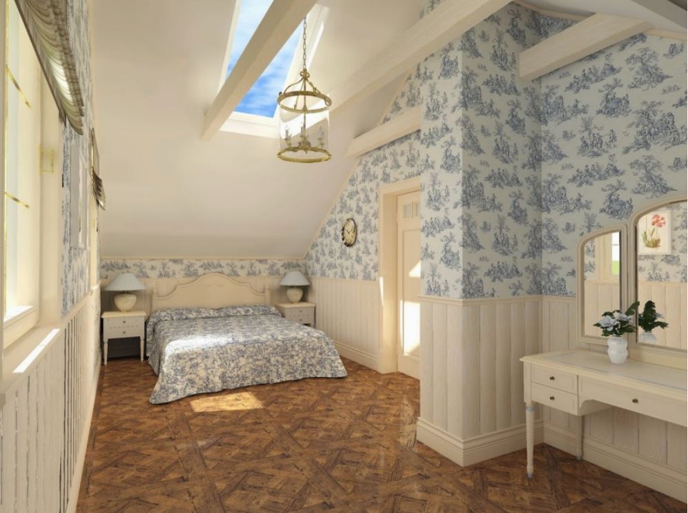 Спальня в мансарде в стиле прованс
